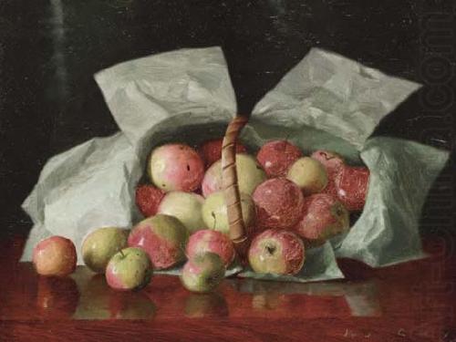 Lady Apples in Overturned Basket. Signed W.J. McCloskey, William J. McCloskey